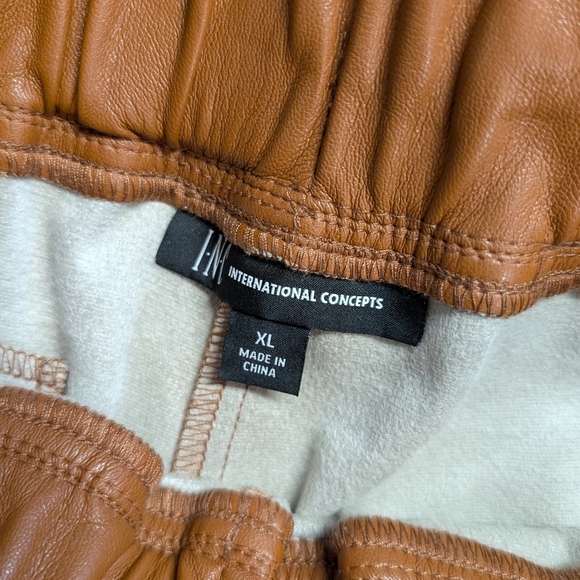 INC International Concepts Tan Leather Jogger Pants Cinnamon XL Elastic Waist - Picture 5 of 5